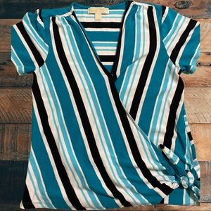 Michael Kors Blue Striped Surplice Cap Sleeve Blouse Women